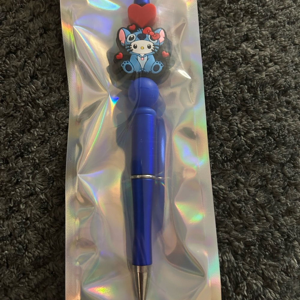 Hand Crafted Cute Blue hello kitty dressed as Stitch Pen